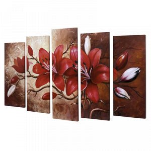 Картина модульная на подрамнике "Красные цветы" 125х80 см (2-25х63, 2-25х70, 1-25х80)