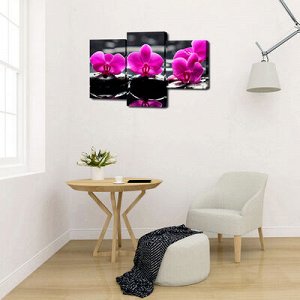 Картина модульная на подрамнике "Розовые Орхидеи на камнях" 26х50;26х40;26х32 80*50см