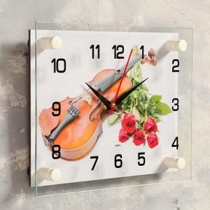 Часы настенные, серия: Музыка, "Розы и скрипка", 20х26 см, макс