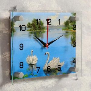 Часы настенные, серия: Природа, "Лебеди в озере", 20х26 см, микс
