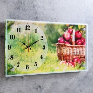 Часы настенные, серия: Кухня, "Корзина с яблоками", 26х52 см, микс