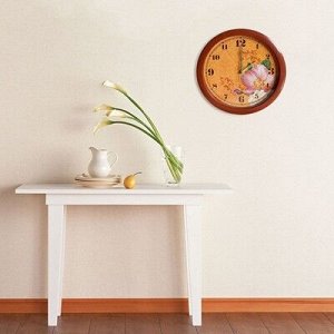 Часы настенные "Цветки", коричневый обод, 28х28 см