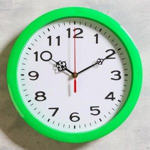 Часы настенные "Классика", арабские цифры, зелёный обод, 28х28 см