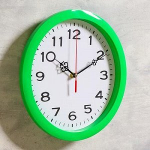 Часы настенные "Классика", арабские цифры, зелёный обод, 28х28 см