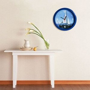 Часы настенные, серия: Море, "Парусник", синий обод, 28х28 см, микс