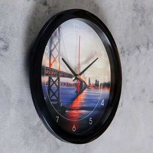 Часы настенные "Мост", чёрный обод, 28х28 см, микс