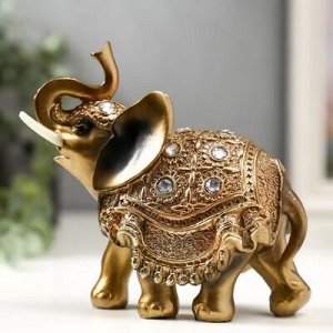 Сувенир полистоун "Слон в золотой попоне с кристаллами" 13,5х12,5х5,5 см
