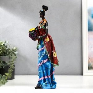 Сувенир полистоун &quot;Африканка в цветном платье, с корзиной фруктов&quot; МИКС 32,5х10х8 см