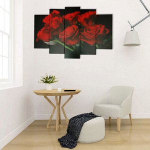 Картина модульная на подрамнике "Красные розы" 120х80 см (2-24х53, 2-24х70, 1-24х80)
