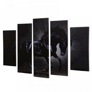 Модульная картина "Чёрный конь" (2-23х52; 2-24х70; 1-24х80) 120х80см