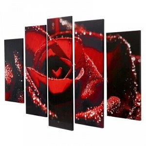 Картина модульная на подрамнике "Красная роза" 2-53х16, 2-70х24, 1-80х34; 120х80см
