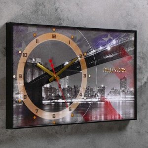 Часы настенные, серия: Город, "Бруклинский Мост, New York", 37х60 см, микс