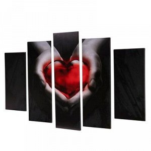 Модульная картина "Красное сердце" (2-23х52; 2-24х70; 1-24х80) 120х80см