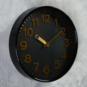 Часы настенные круглые "Классика", чёрный обод, 30х30 см, микс