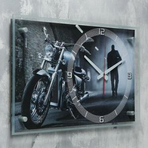 Часы настенные, серия: Транспорт, "Мотоцикл в ночи", 36х60 см