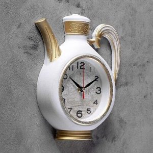 Часы настенные, серия: Кухня &quot;Чайник&quot; 26,5х24см, корпус белый с золотом