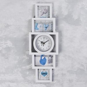 Часы настенные, серия: Фото, "Белли", 4 фоторамки, d=11.8 см, плавный ход, 21х58, белый