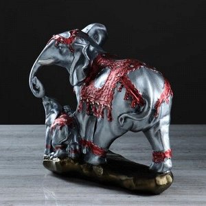 Статуэтка "Слон со слонёнком" серебристый цвет, 26 см