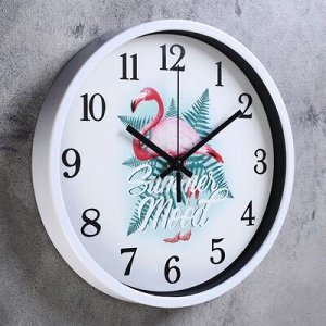 Часы настенные, серия: Животный мир, "Фламинго", микс, d=30 см, плавный ход