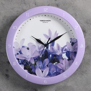 Часы настенные круглые "Сиреневые цветы", сиреневый обод, 29х29 см