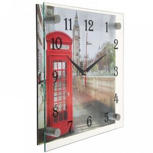 Часы настенные, серия: Город, "Английская телефонная будка", 25х25 см, микс