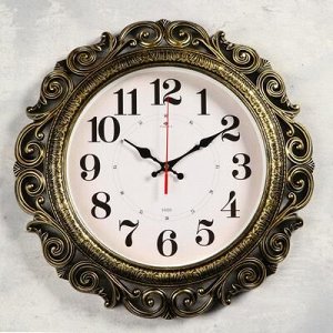 Часы настенные, серия: Ажур d=40.5 см, чёрные с золотом, плавный ход