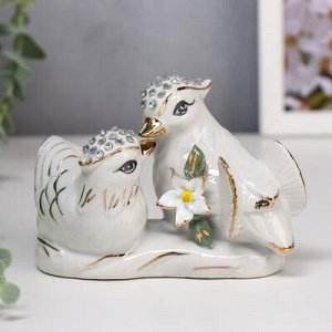 Сувенир керамика "Белые уточки-мандаринки с цветком" 9,5х14,5х7 см