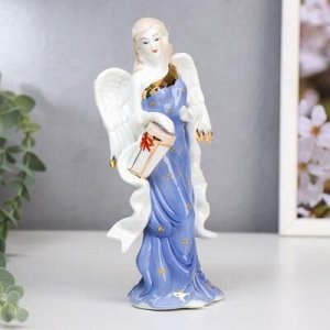 Сувенир керамика "Ангел-девушка в голубом платье с барабаном" 20,5х8,5х6,5 см