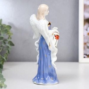Сувенир керамика "Ангел-девушка в голубом платье с барабаном" 20,5х8,5х6,5 см