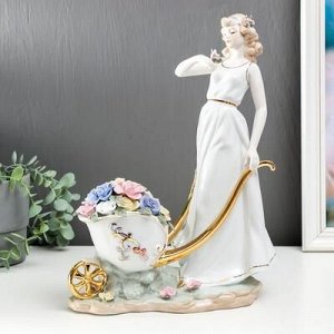 Сувенир керамика под фарфор девушка с тележкой цветов 35*27*15 см