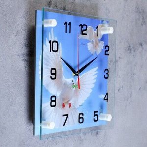 Часы настенные, серия: Животный мир, "Голуби", 25х25 см, микс