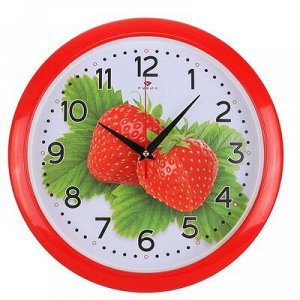 Часы настенные круглые "Клубника", 30х30 см красный обод Рубин микс