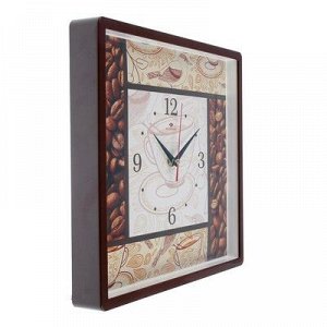 Часы настенные квадратные "Кофе", 30х30 см, обод коричневый