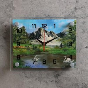 Часы настенные, серия: Природа, "Лебеди на воде, природа", 20х26 см, микс