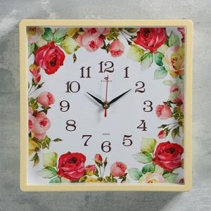Часы настенные квадратные "Розы", 30х30 см, обод жёлтый