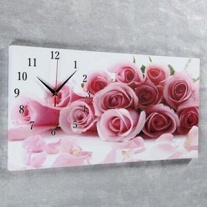 Часы настенные, серия: Цветы, на холсте "Нежные розы", 40х76 см, микс