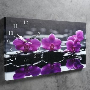 Часы настенные, серия: Цветы, на холсте "Орхидеи на камнях", 40х76 см, микс