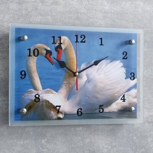 Часы настенные, серия: Животный мир, "Лебеди на пруду", 20х30 см, микс
