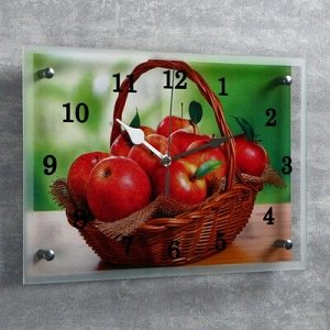 Часы настенные, серия: Кухня, "Корзина с яблоками", 25х35 см, микс