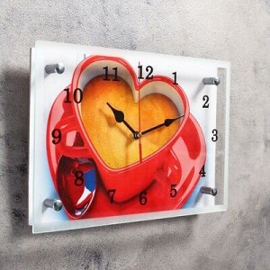 Часы настенные, серия: Кухня, "Чашка кофе сердце", 20х30 см, микс