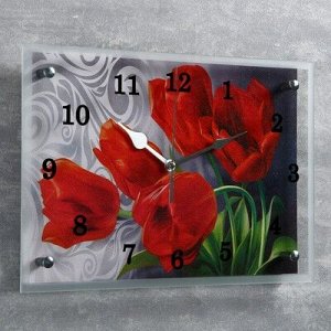 Часы настенные, серия: Цветы, "Красные тюльпаны" 25х35 см, микс