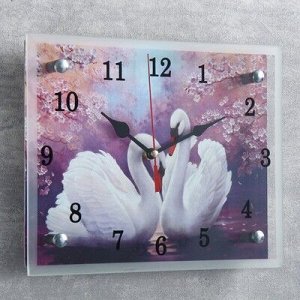 Часы настенные, серия: Животный мир, "Лебеди", 20х25 см, микс