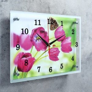 Часы настенные, серия: Цветы, "Бабочка на цветке", 25х35 см, микс