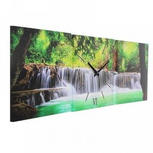 Часы-картина настенные, серия: Природа, "Водопад в джунглях", 35х105 см, микс