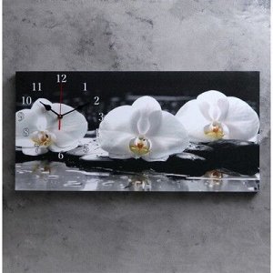 Часы настенные, серия: Цветы, на холсте "Белые орхидеи", 40х76 см, микс