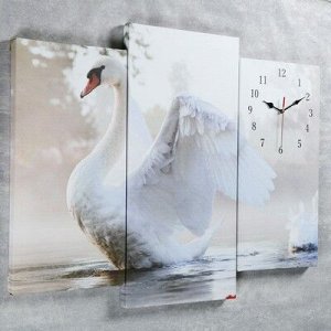 Часы настенные, серия: Животный мир, модульные &quot;Белый лебедь на пруду&quot;, 60х80 см, микс