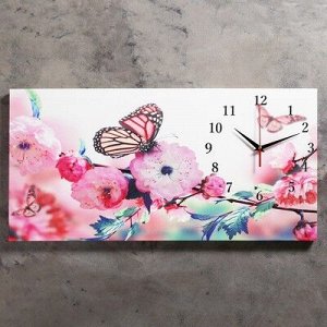 Часы настенные, серия: Цветы, на холсте "Бабочки в цветах", 40х76 см, микс