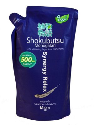 LION "Shokubutsu" Крем-гель для душа 500мл (мягкая упак) "Synergy Relax" мужской раслабляющий /12шт/Таиланд