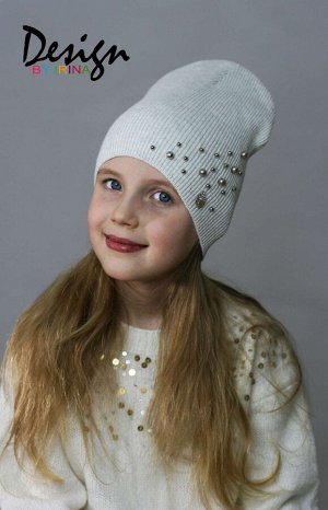 Design by Irina Удл. вязаная шапка с люрексом «Мишель» (св.серый)