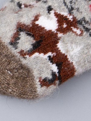 Носки шерстяные детские, снегири и олень, коричневый